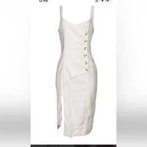 ANTHROPOLOGIE Sleeveless Linen Button Wrap Midi Dress, Ivory, size XS